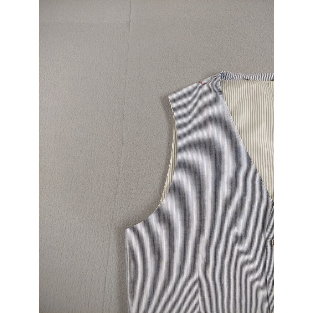 Banana Republic Men Suit Vest 40R Blue Stripe Tailored Fit Wrap Button Waistcoat - Picture 3 of 16